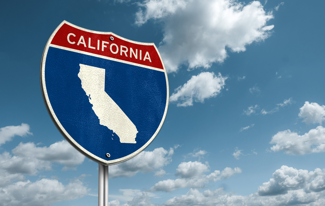 California state outline on a freeway sign