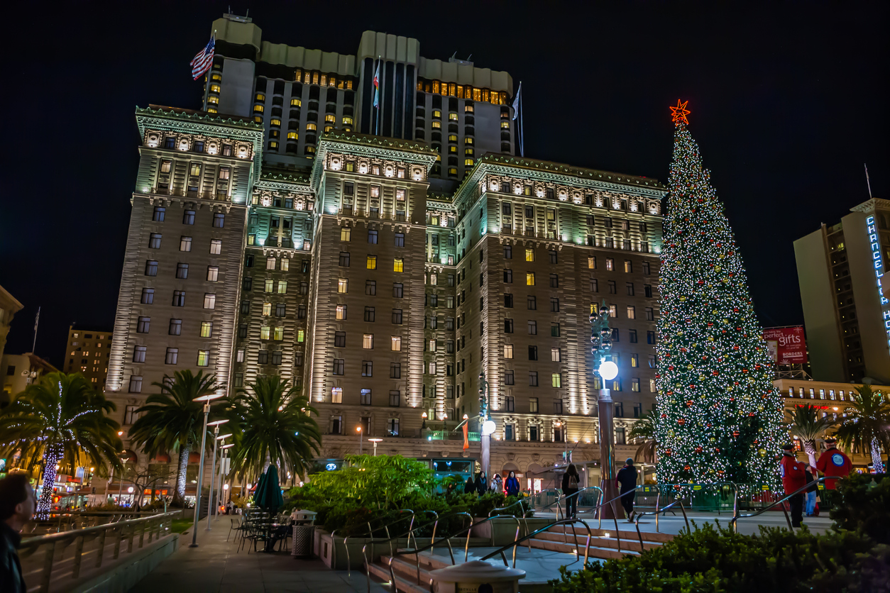Holidays lights and the Macy's Tree at Union Square in San Francisco